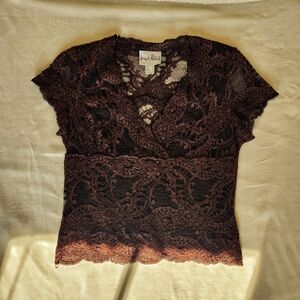 Womens Size 8 Brown Vintage 90s Lace Joseph Ribkoff Top